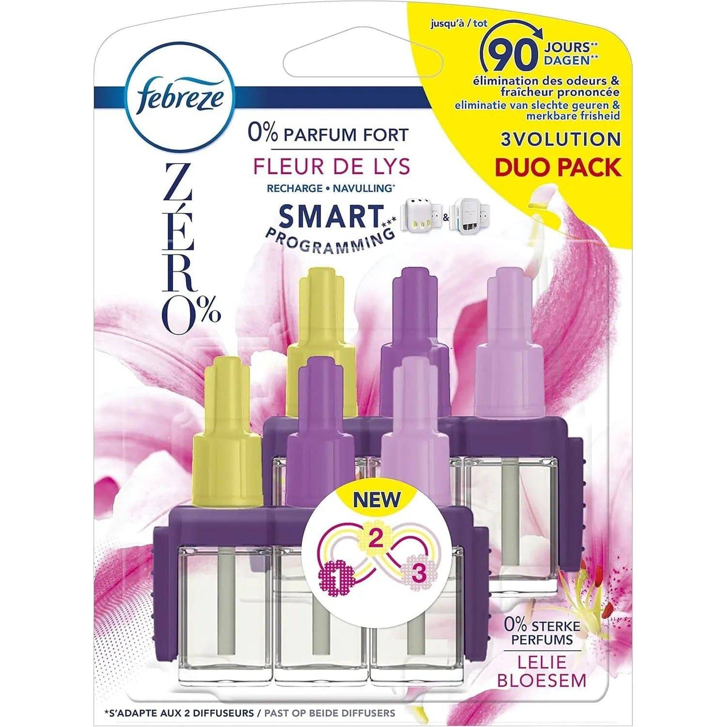 Recharge Febreze 3Volution Lys - Fraîcheur Durable et Odeur Masquée