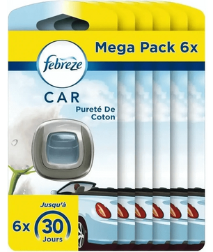FEBREZE Voiture - Désodorisant Mega Pack 6, Pureté de Coton | Fraîcheur Longue Durée - Cpourtoi.Net