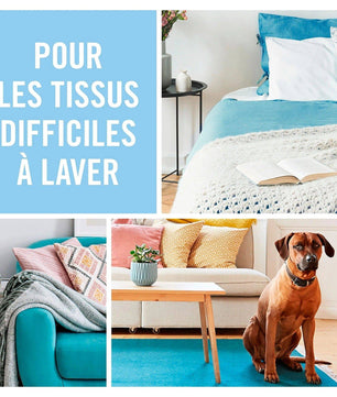 Utilisation du Febreze Spray Textile sur des tissus non lavables comme coussins, tapis et canapés, parfait pour les intérieurs avec animaux domestiques.
