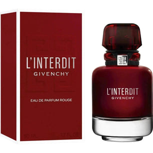 GIVENCHY L’Interdit Rouge EDP 50 ml, elegant bottle with bold red design and luxurious packaging.