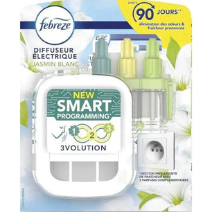 Diffusion d’air Febreze 3volution avec recharge jasmin blanc dans le kit de démarrage
