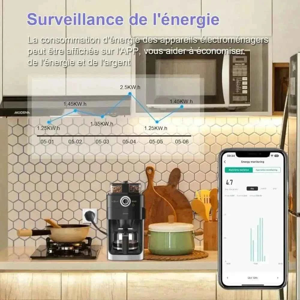 Prise WiFi avec surveillance de la consommation électrique et voyant LED ANTELA - Cpourtoi.Net