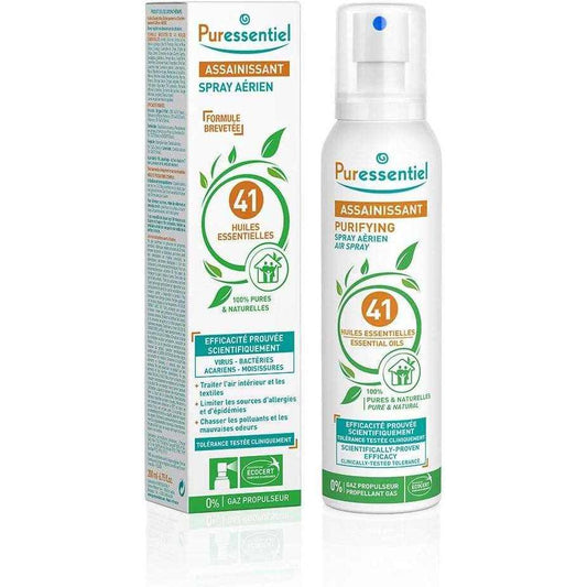 Puressentiel Spray Aérien Assainissant 200ml with 41 Essential Oils, virus and bacteria efficacy.