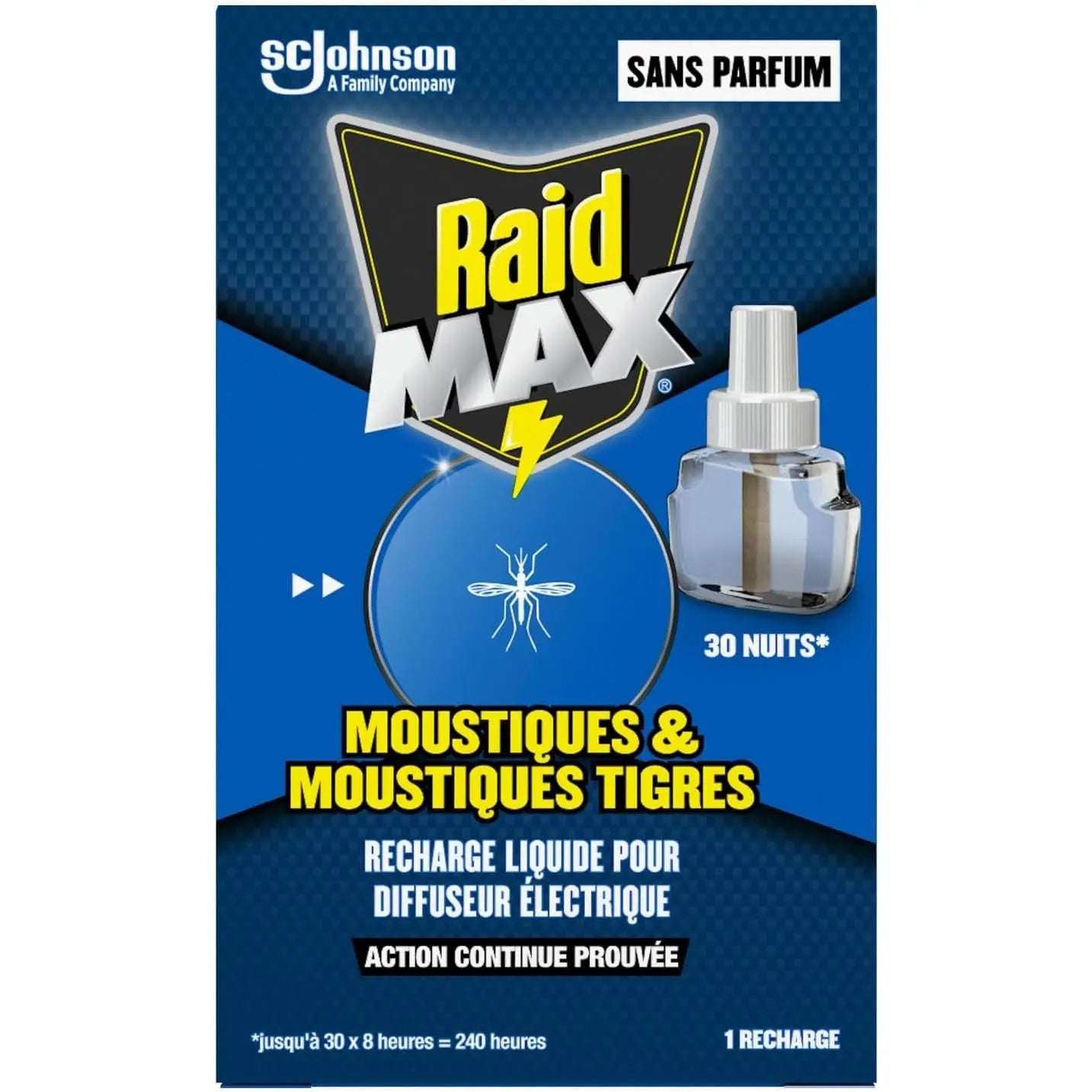 Raid Max Recharge Moustiques Diffuseur Électrique Sans Parfum Pour 30 Nuits de Protection