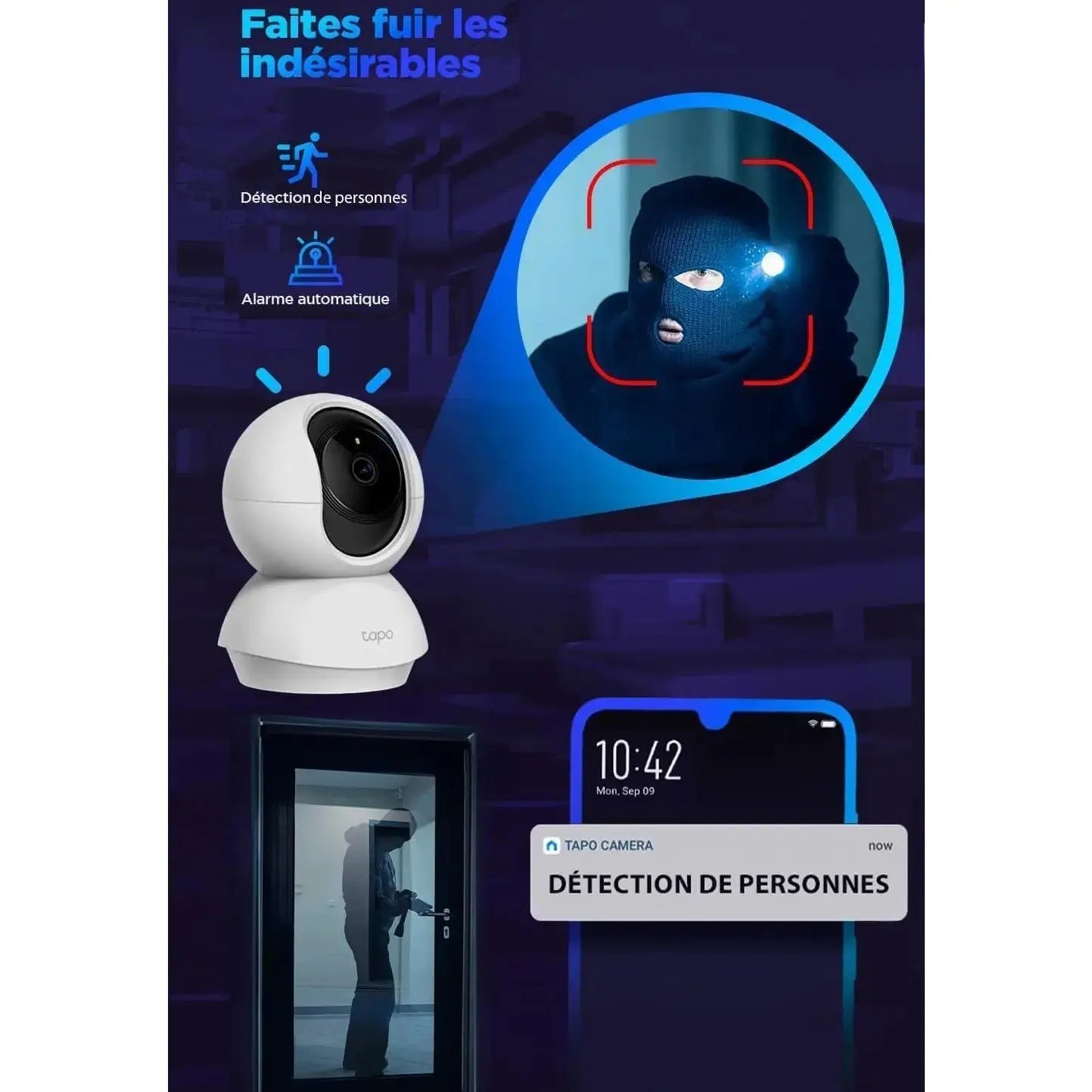 Tapo C200C 360° 1080P Indoor WiFi Surveillance Camera Night Vision Real Time Notifications Person Detection Motion Tracking Remote Control Compatible with Alexa Cpourtoi.Net