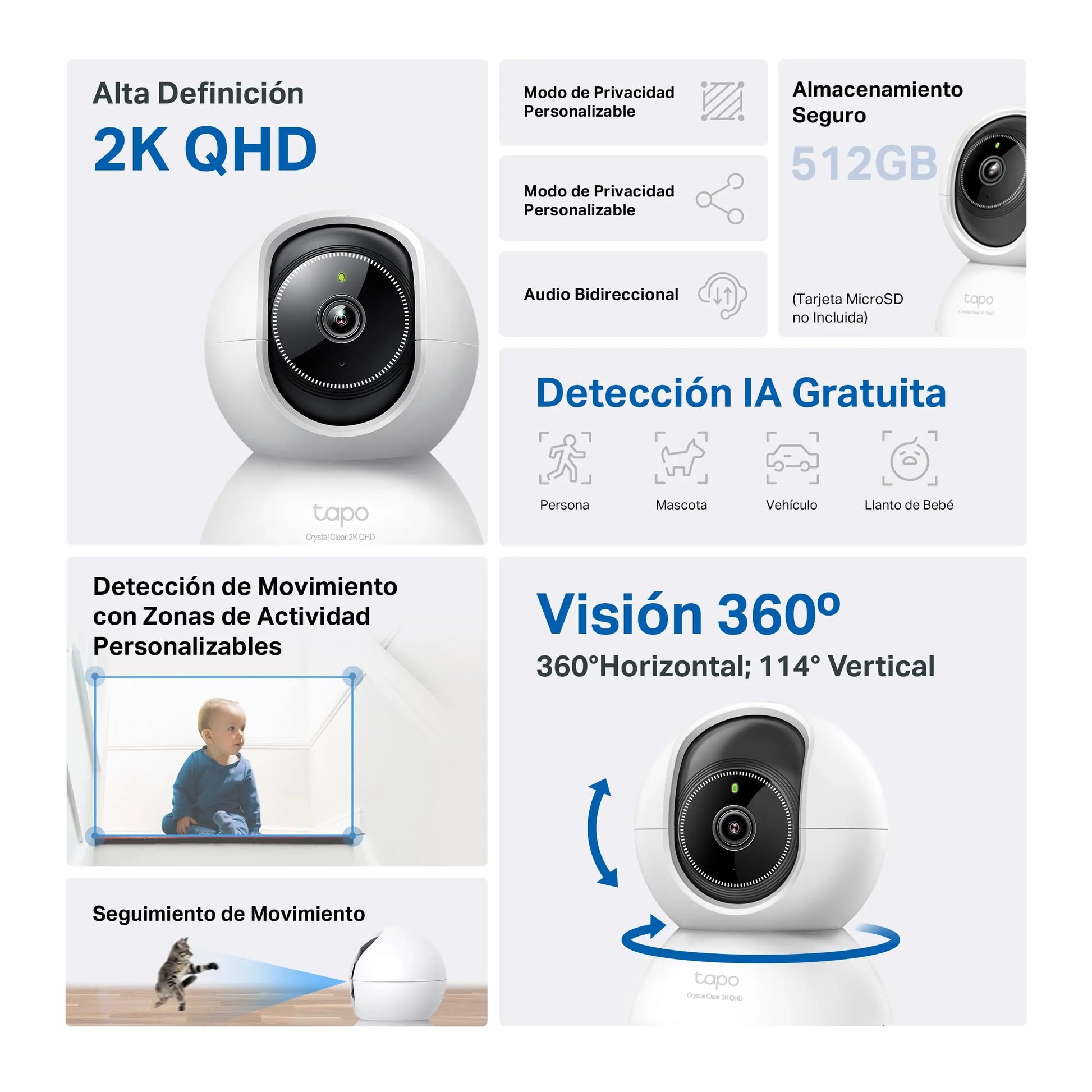 Tapo C220 2.5K Caméra de Surveillance WiFi intérieure 360° avec Détection Humaine AI - Cpourtoi.Net