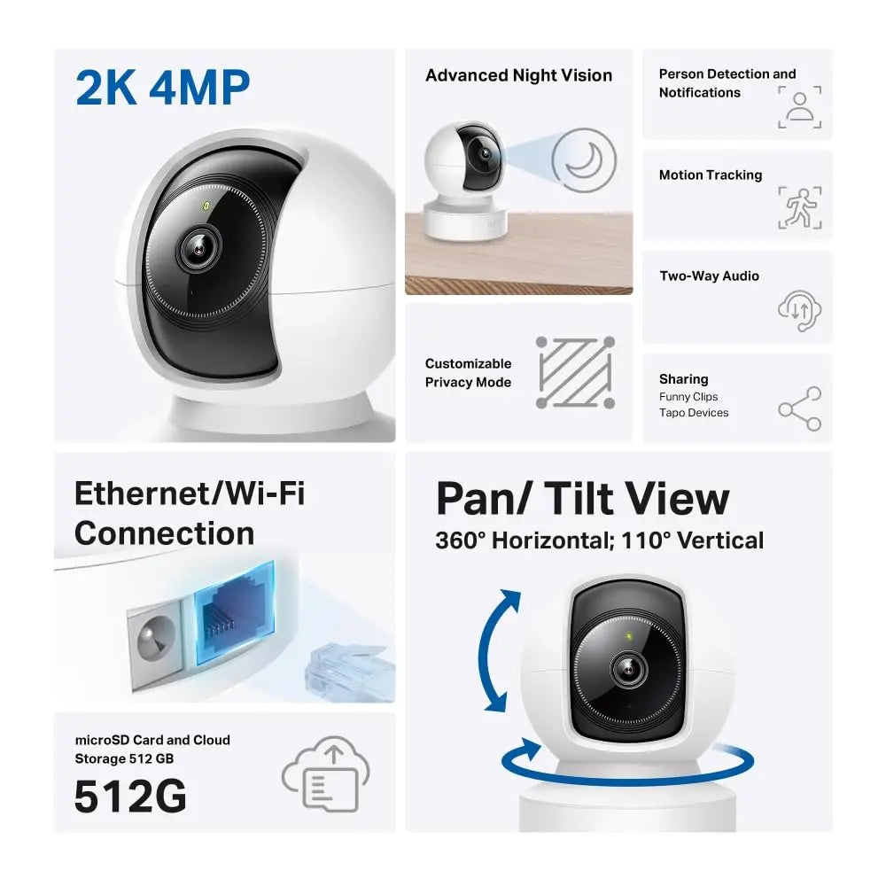Tapo C220 2.5K Caméra de Surveillance WiFi intérieure 360° avec Détection Humaine AI - Cpourtoi.Net