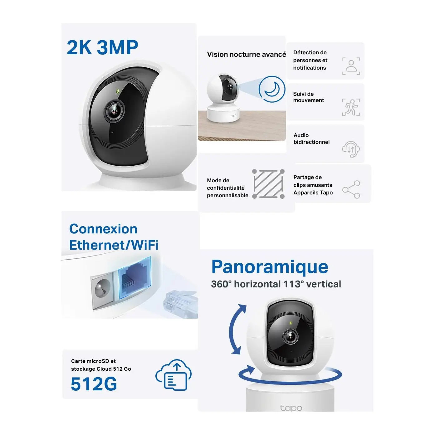 Tapo C220 2.5K Caméra de Surveillance WiFi intérieure 360° avec Détection Humaine AI - Cpourtoi.Net