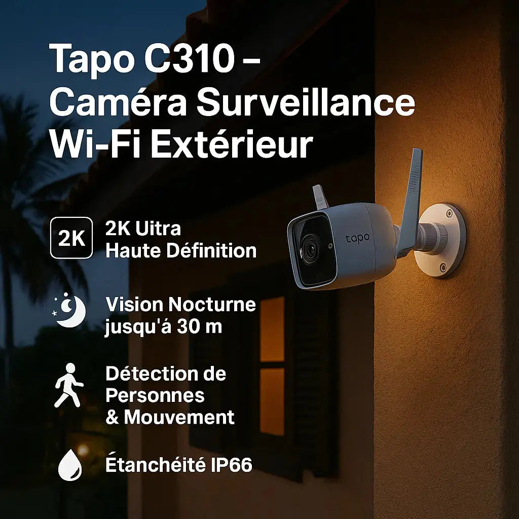 Tapo C310P2 Externe - Caméra 2K avec Vision Nocturne - Pack de 2 - Cpourtoi.Net