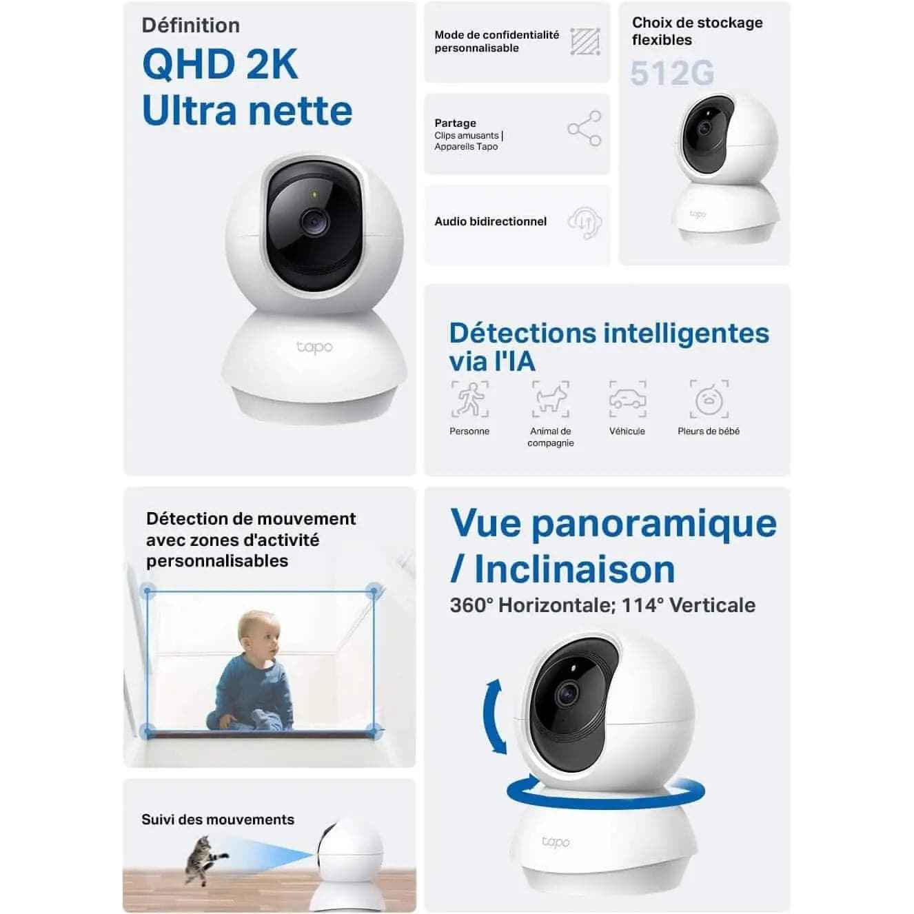 Tapo Caméra  Pack duo Surveillance Wifi Intérieure 2K(3MP) Tapo C210 - Cpourtoi.Net