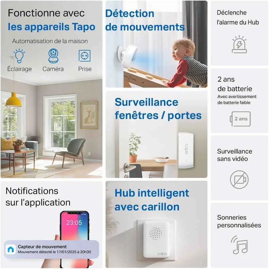 Tapo Kit Détecteur T30 Fenêtres et Portes - Sécurité et Confort - Cpourtoi.Net