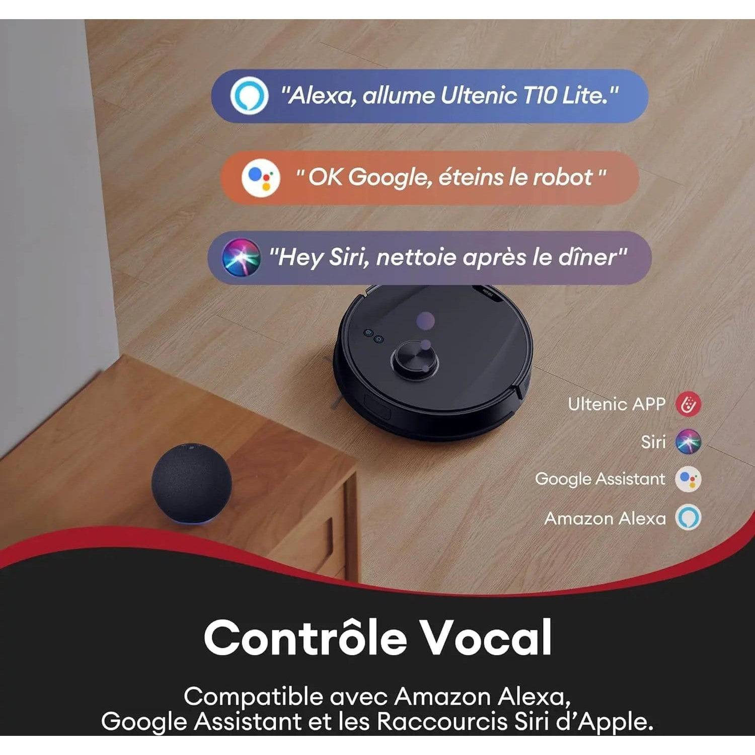 Ultenic T10 Lite Aspirateur Robot Laveur avec Station, 18000Pa Auto-Vidage, Navigation LiDAR, Cartographie Multi-étage, Connecté App/Alexa/Siri/IFTTT - Poils d’Animaux, Cheveux, Poussière et Moquette