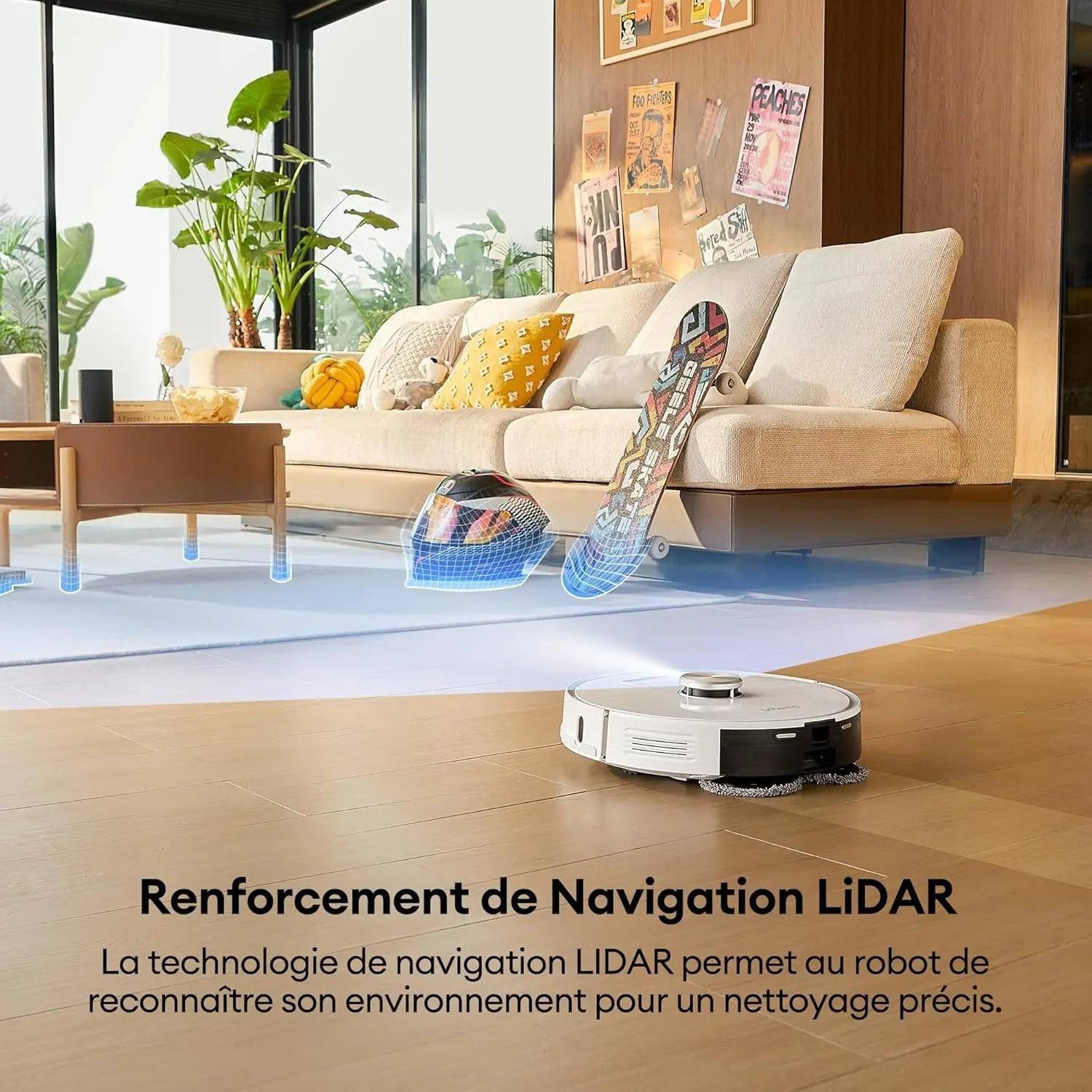 Ultenic T10 Pro Aspirateur Robot Laveur, Station Auto-Vidage 4000pa, Lavage à Serpillière Rotative, Navigation Lidar Cartographie, 200Min Autonomie, Connecté App et Alexa, Détection de Tapis