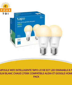 Ampoule WiFi Intelligente Tapo L510E E27 LED Dimmable 8.7W 806Lm Blanc Chaud 2700K Compatible Alexa et Google Home 2-Pack by@Outfy