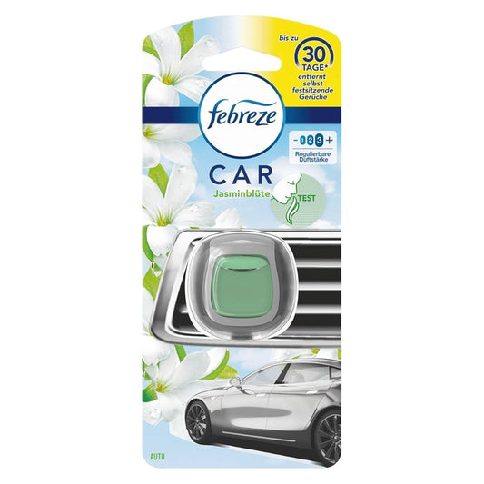 Febreze Car Jasmin Blanc désodorisant voiture avec parfum jasmin, fixé sur grille d’aération, élimine les odeurs jusqu’à 30 jours. Parfum frais idéal pour un intérieur de voiture agréable.