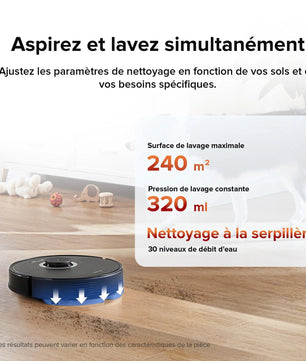 Roborock Q7 Max nettoyant sol avec fonction lavage simultané, capacité de 320 ml et surface de 240 m².