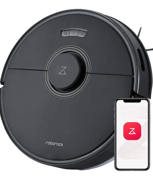 Roborock Q7 Max noir avec application mobile, robot aspirateur puissant 4200Pa pour nettoyage intelligent des sols.