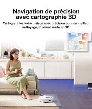 Navigation 3D précise du Roborock Q7 Max avec cartographie intelligente pour un nettoyage optimisé pièce par pièce.