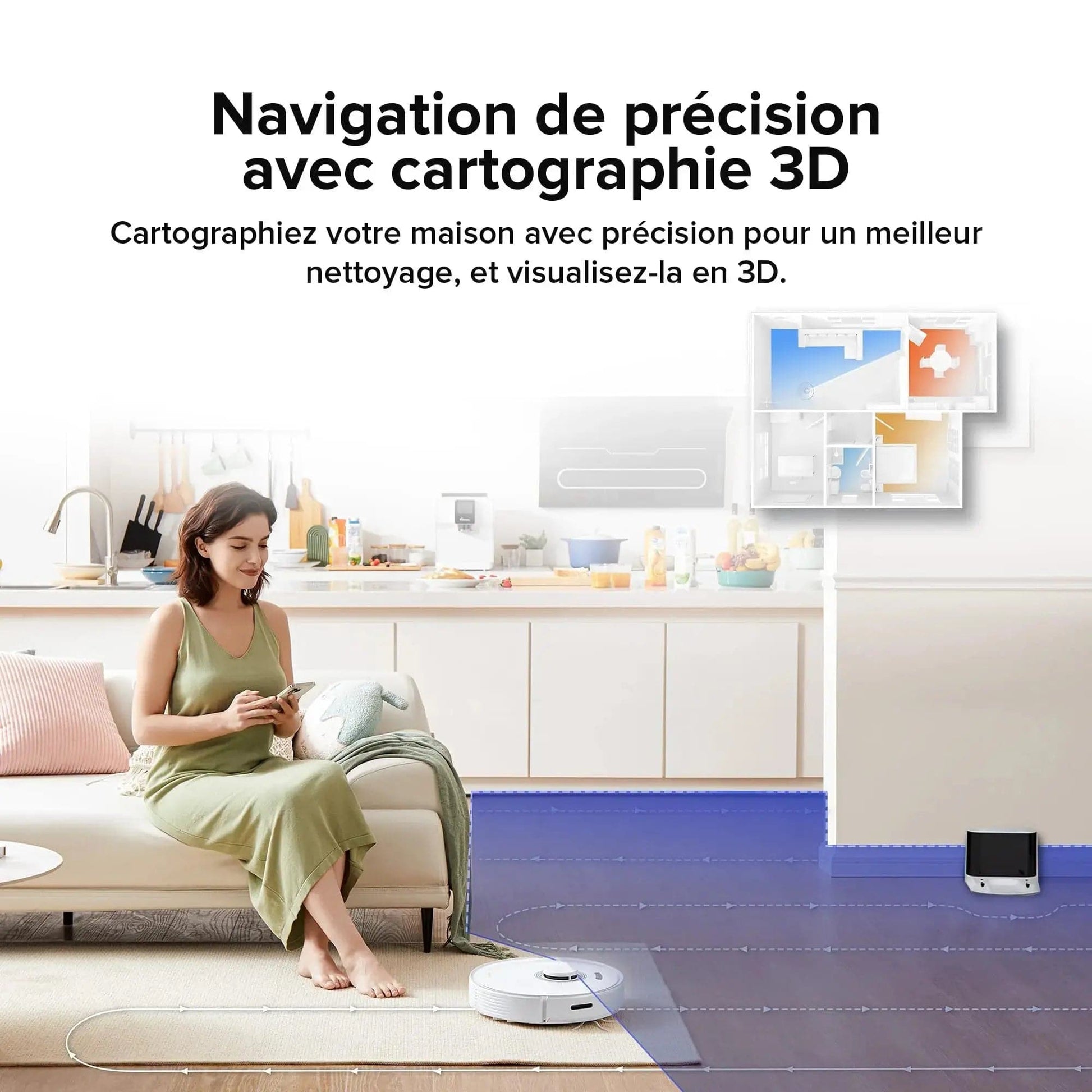 roborock Q7 Max Robot aspirateur Laveur 2 en 1, Aspiration de 4200Pa, Navigation PreciSense LiDAR, 3D Cartographie, 180min Durée, Zones Interdites, Routines Personnalisées, Contrôle APP/Alexa, Blanc Cpourtoi.Net