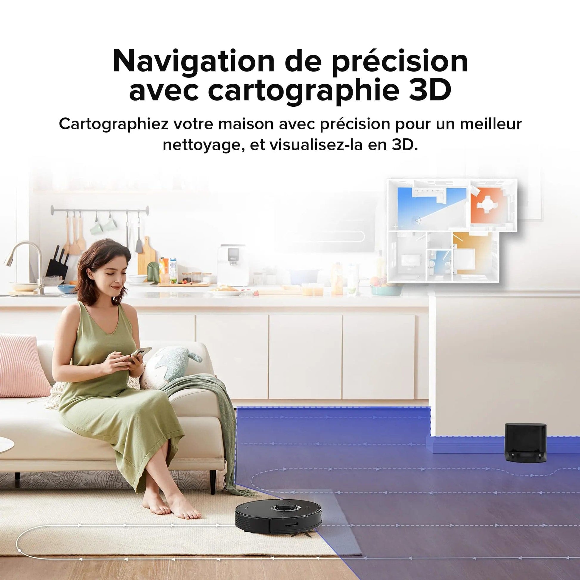 roborock Q7 Max Robot aspirateur Laveur 2 en 1, Aspiration de 4200Pa, Navigation PreciSense LiDAR, 3D Cartographie, 180min Durée, Zones Interdites, Routines Personnalisées, Contrôle APP/Alexa, Blanc Cpourtoi.Net