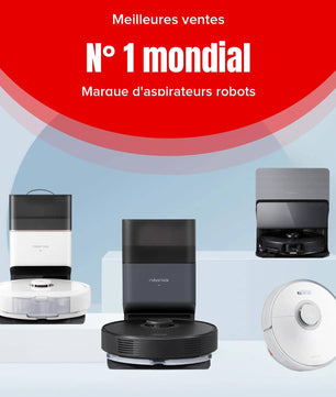 Collection Roborock Q7 Max+ en noir et blanc, classée meilleure vente mondiale dans la catégorie des robots aspirateurs.