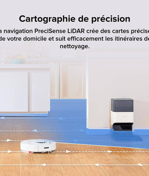 Navigation intelligente PreciSense LiDAR du Roborock Q7 Max+ créant une cartographie précise pour un nettoyage optimisé.