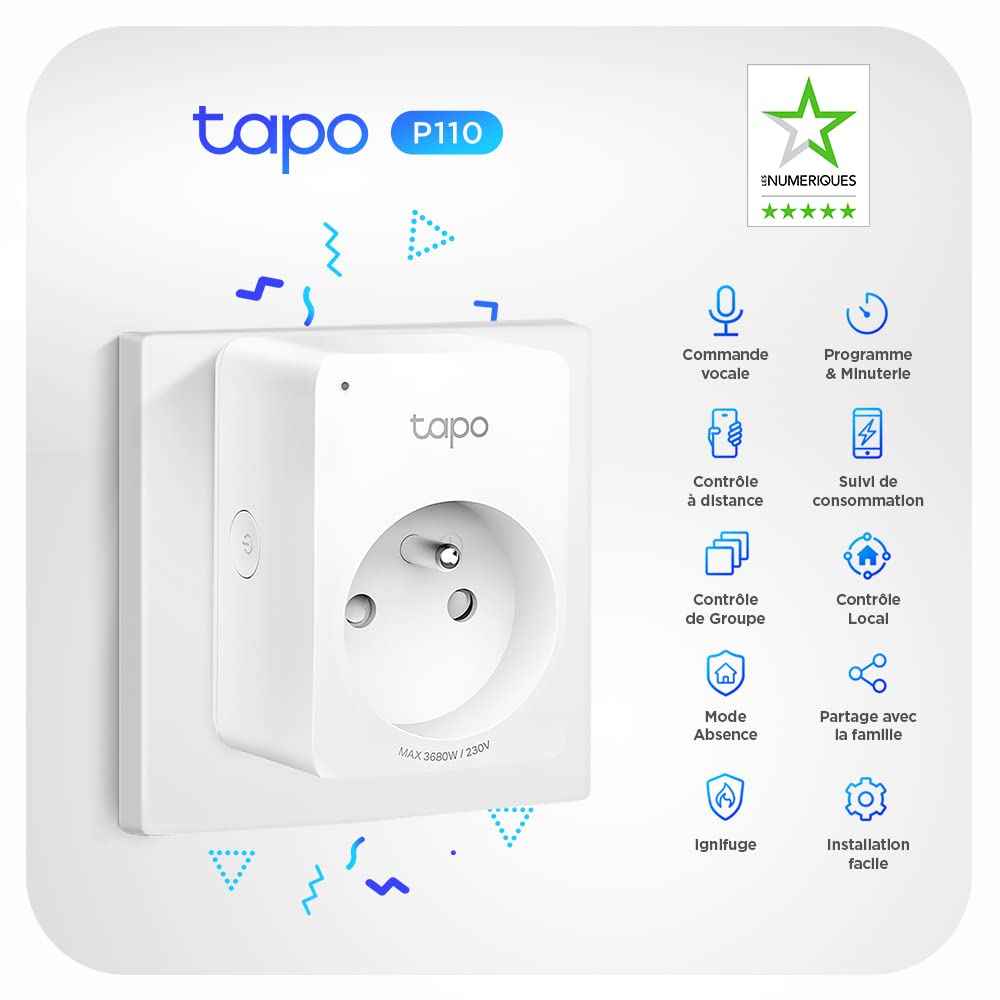 Tapo Prise Connectée WiFi, Suivi de consommation, 16A Type E