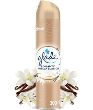 Glade Aérosol 300 ML  - Elimine Les Odeurs - Parfum Frais - Infusé Aux Huiles Essentielles - Romantic Vanilla Blossom -