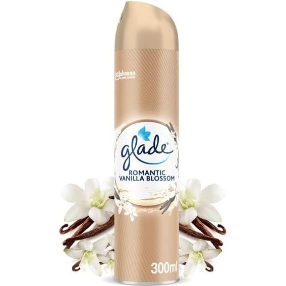 Glade Aérosol 300 ML  - Elimine Les Odeurs - Parfum Frais - Infusé Aux Huiles Essentielles - Romantic Vanilla Blossom -